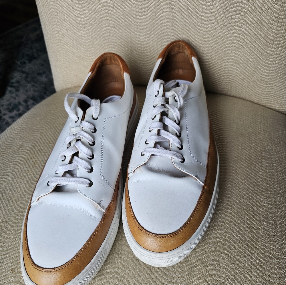 Men's White and Tan Sneakers